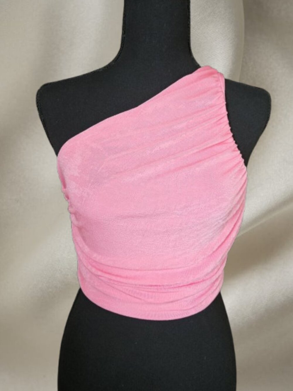 Women's Pink Sexy Ruched One Shoulder Sleeveless Crop Top - Medium